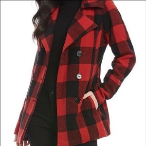 Red buffalo plaid pea coat size small